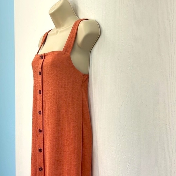 Zara - Terracotta Knit Midi Button Down With Thick Strap Dress Size Small - Picture 6 of 11